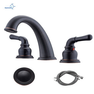 Deck Mounted Bathroom Sink ORB 3 Hole Double Handle Hot and Cold Water Tap Brass Bathroom Faucet
