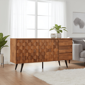 MID Century Modern Storage Cabinet with 2 Doors 3 Drawers for Dining Living Room Solid Wood Sideboard