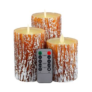 Flameless Candles Lights, Set of 3 Battery Operated Flickering Flameless Candles with Remote & Timer, Dimmable LED Pillar Candles, Pine Tree Electric LED Candle