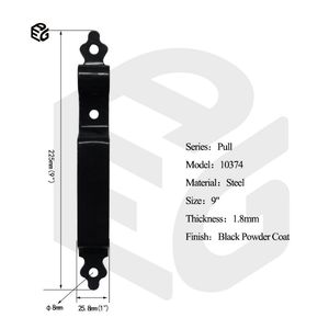 9 Inch Robust Steel Pull Handle with Black Powder Coat for Door and Cabinet.