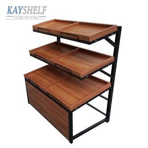 Steel Wood Vegetable & Fruit Shelf Island Gondola for Supermarket Display