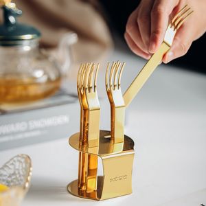 Gold Silver Stainless Steel Dessert Mini Fork Fruit Fork with Stand