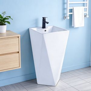 Anti-Dirt Easy Clean Glazed Pedestal Sink Single Stand Ceramic Bathroom Basin