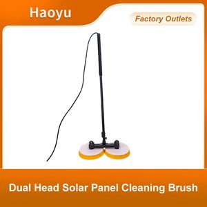 Dual Power Supply (Plug-in & Lithium Battery) Dual Head Rotating Solar Panel Cleaning Brush with Extension Pole Solar Panel Cleaning System