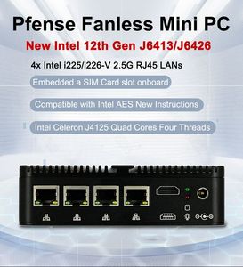 Fanless 4X2.5g LAN Mini Firewall Computer 8GB RAM 256GB SSD RS232 COM Embedded Industrial Networking VPN Router