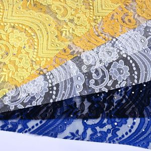 Polyester 90GSM Floral Pattern Hard Hand Feeling Tricot Lace Fabric