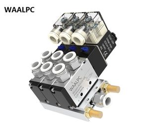 Waalpc 4V Series 5/2 5/3 Way Single Control Double Coil Pressure Aluminum Alloy Solenoid Valve Pneumatic Air Control Valve Airtac Electrical Valve with Manifold