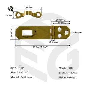 Production Line Brass Hasp - 1.0mm Solid Brass with Φ 4.4mm Rivet