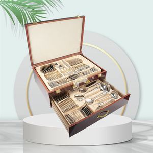 Gold-Plated Luxury Stainless Steel 72PCS Cutlery Set with Wooden Box