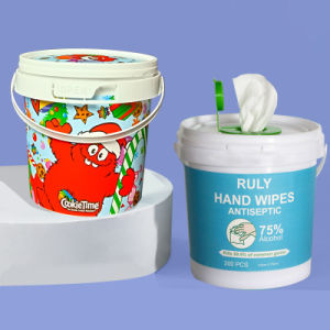 Customized Food Grade Round Plastic Bucket Candy Packing Buckets with Lid and Handle