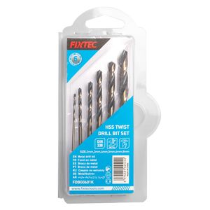 Fixtec 6PCS HSS 4241 DIN338 2-8mm Drill Bit Set HSS Power Tools Metal Drilling Packed by Double Blister