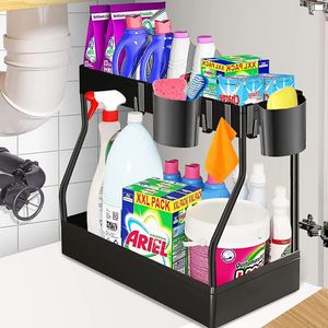 Sink Organizer 2 Levels, Base Cabinet with 4 Hooks and 1 Hanging Cup Wbb28087