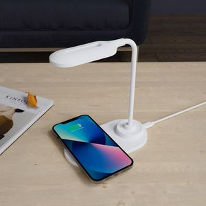 Wireless Charging LED Desk Lamp 10W with USB Charging Port Calendar Temperature Alarm Clock Reading Light Table Lamp