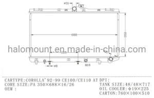 Auto Cooling System Parts Aluminum Radiator for Corolla'92-99 Ce100/Ce110 at