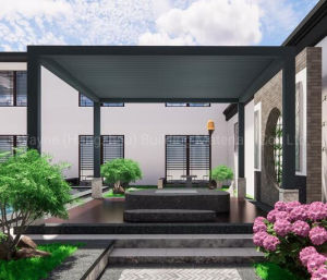 Outdoor Garden Waterproof SPA Aluminium Awning Electric Open Patio Roof Louvred Pergola Remote Control Gazebo with Retractable Sun Shade