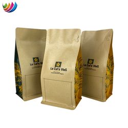 Factory Price Tea Kraft Paper Flat Bottom Coffee Bag Packaging with Zipper