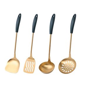 Cheap 201 Stainless Steel Gold-Plated Cooking Utensil Set with Green PP Handle