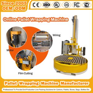 Customized Packaging Wrapping Machine Rotary Arm Stretch Roll Shrink Film Strapping Inline Automatic Pallet Wrapping Machine for Can/Beverage/Drink/Water