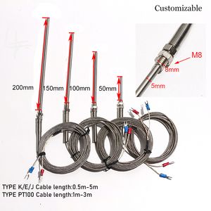 M8 Screw Thermocouple K J E PT100 Type Temperature Sensor Probe