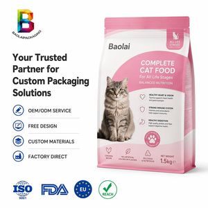 Custom Dry Cat Food Flat Bottom Bag 8-Side Seal Stand up Pouch with Zipper, 4-Layer Matte Barrier Doypack