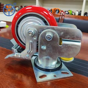 Wbd 5 6 8 Inch Industrial High Load Shock Absorbing Castor Single Spring Loaded Casters Swivel Locking Caster with Cast Iron Core PU Wheel
