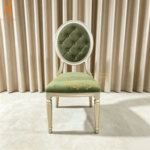 Luxury French Oval Green Velvet Banquet Chair Champagne Gold Aluminum Wedding Event Dining Chair for Hotel Restaurant Party