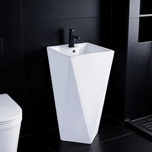 High Quality White Ceramic Pedestal Sink Floor Standing Bathroom Wash Basin