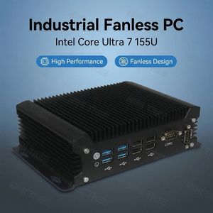 Fanless Industrial Computer Intel Core Ultra 7 155u Ultra 5 125u Dual LAN Embedded Box PC 2xcom 3xhdmi 4G 8USB