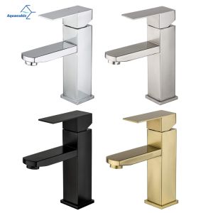 Cupc Certified Matt Black Single Hole Square Leadfree Tap Water Saving Bathroom Basin Lavatory Faucet with Pop up Drain