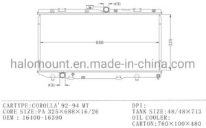 Auto Cooling System Spare Parts Radiator for Corolla'92-94 Mt