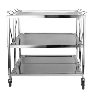 Daosheng New Design Service Cart 3 Tier Square Leg Stainless Steel Folding Trolley with 2 Brakes Wheel for Hotel Restaurant