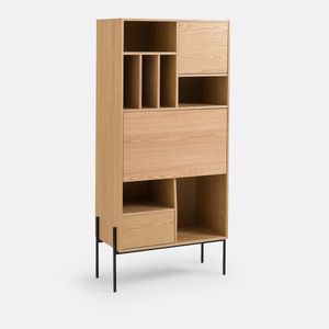 Multi-Functional Solid Wood Display Storage Cabinet with Drawers & Desk Panel
