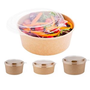 Disposable Brown Paper Food Container Takeaway Soup Bowl Kraft Salad Bowls