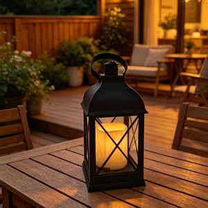 Vintage Black LED Flameless Candle Lantern for Indoor Home Wedding Party Table Centerpiece Decor