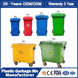 High Quality Eco-Friendly Colorful Industrial 25L 50L 100L Plastic Dustbin Rubbish Garbage Container Trash Can Box Waste Bin Sale Price with Wheels