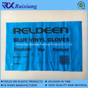 Customized One Color Printed Blue PE Plastic Bag Flat Bag Package Bag for Disposable Gloves
