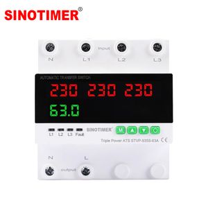 Triple Power ATS 63A 230V AC Automatic Transfer Switch Stvp-935s-63A 4-Digit Display ATS with Adjustable Transfer Time