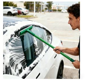 Window Squeegee with Extension Pole for Home,Professional Squeegee for Window Cleaning Tool Kit with Scrubber,2 in 1 Rotatable Window Washing Kit for Car Glass