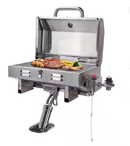 304 Stainless Steel Marine Boat BBQ Barbecue Propane Stove Tabletop Foldable Boat BBQ Gas Grill with Inclined Bracket Mount