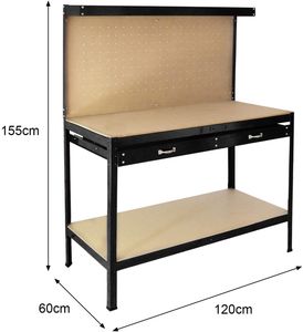 Portable Carpenter Work Tool Metal Workbench Folding Drawer Work Bench with Pegboard