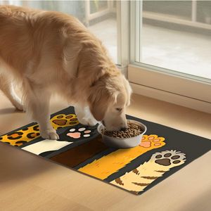 Wholesale Mini Size Protect Floor Paw Print Dog Food Mats Pet Bowl Mats Super Absorbent Dry Prevents Spills Non-Slip Design Machine Washable Pet Bowl Mat