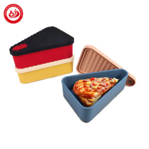 Microwave BPA Free Triangle Heating Silicone Pizza Box Kitchen Silicone Lunch Food Storage Container Boxes for Office Worker Pizza