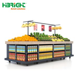 High Quality Metal Wooden Fruit and Vegetable Display Rack Supermarket Shelf