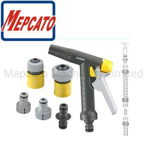 Muti-Functional Manual Plastic Pressure Garden Cleaning Watering Irrigation Spray Gun Set with Hose Connector