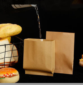 Custom Logo Biodegradable Brown Kraft Paper Takeaway Packaging Food Container Toast Sticks Bread Shopping Paper Bag