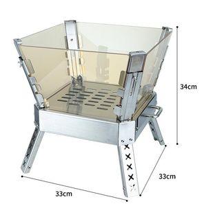 Outdoor Camping Stainless Steel Wood-Burning Stove, Portable Folding Bonfire Stand BBQ