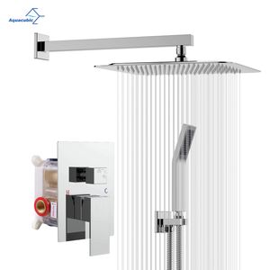 Bathroom 10 Inch Chrome Shower Faucet Set Complete Luxury Wall Mounted Rainfall Shower Head Combo Rain Shower System