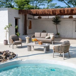 Outdoor Rope Weave Sofa Set, Weatherproof Aluminum Patio Furniture with Cushions, Hotel Poolside Leisure Conversation Set