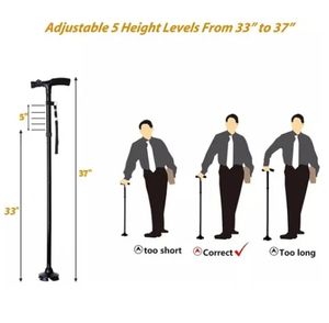 Quad Base Aluminum Walking Cane with LED Light OEM Supplier