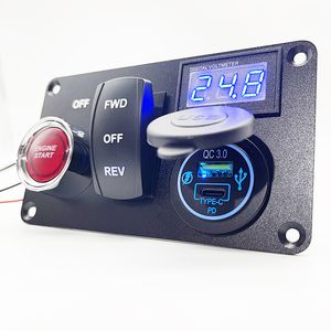 Ignition Switch Panel 12V 4 in 1 Rocker Switch with Voltmeter for RV Truck Racing Car